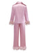 1930s Solid Feather Trim Satin Pajama Set