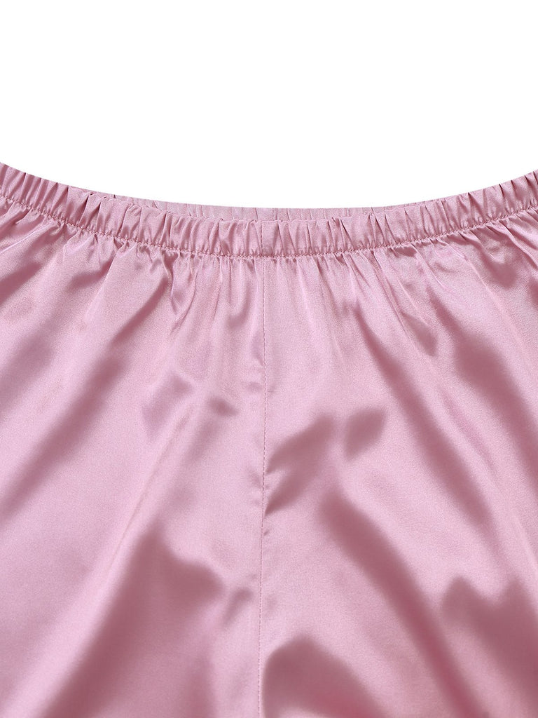 1930s Solid Feather Trim Satin Pajama Set