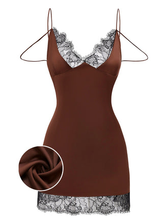 [Pre-Sale] Brown 1960s Satin Mesh Patchwork Slip Nightgown