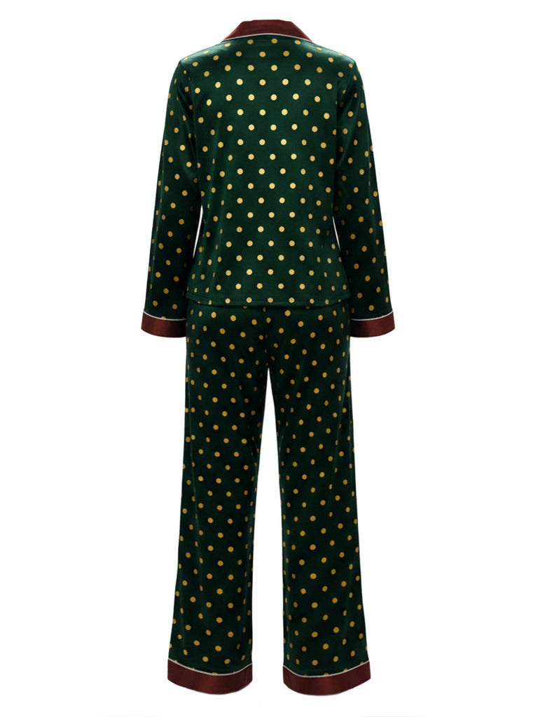 [Pre-Sale] Dark Green 1970s Contrast Polka Dots Pajamas
