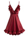[Pre-Sale] Red 1970s Satin Deep V Ruffled Slip Nightgown