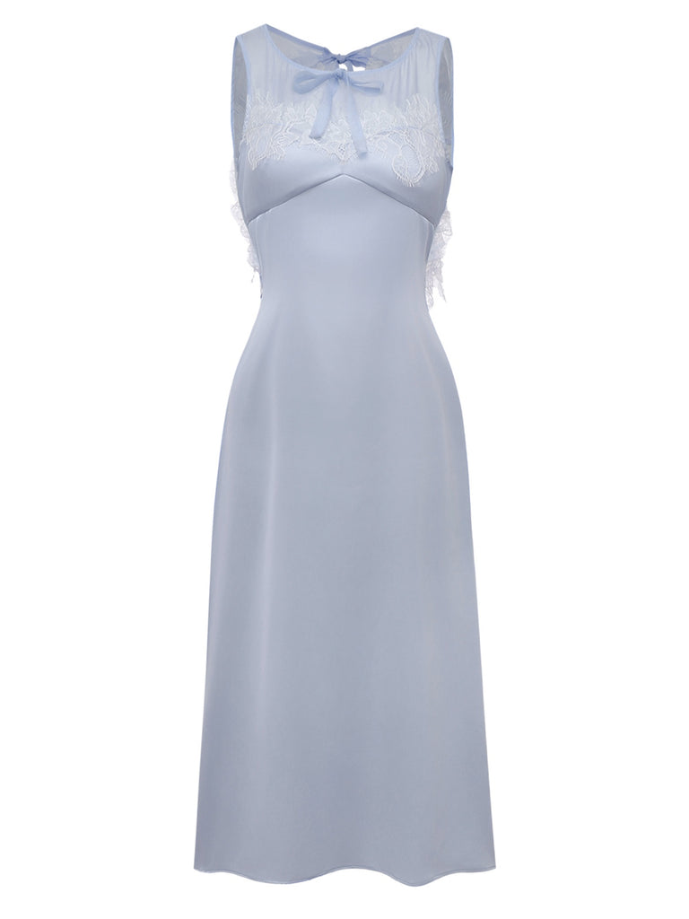 [Pre-Sale] Light Blue 1930s Back Cutout Lace Patchwork Nightgown