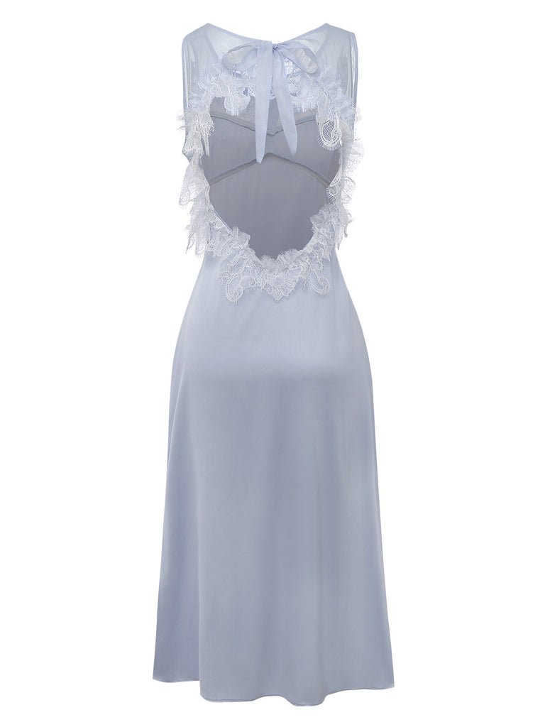 [Pre-Sale] Light Blue 1930s Back Cutout Lace Patchwork Nightgown