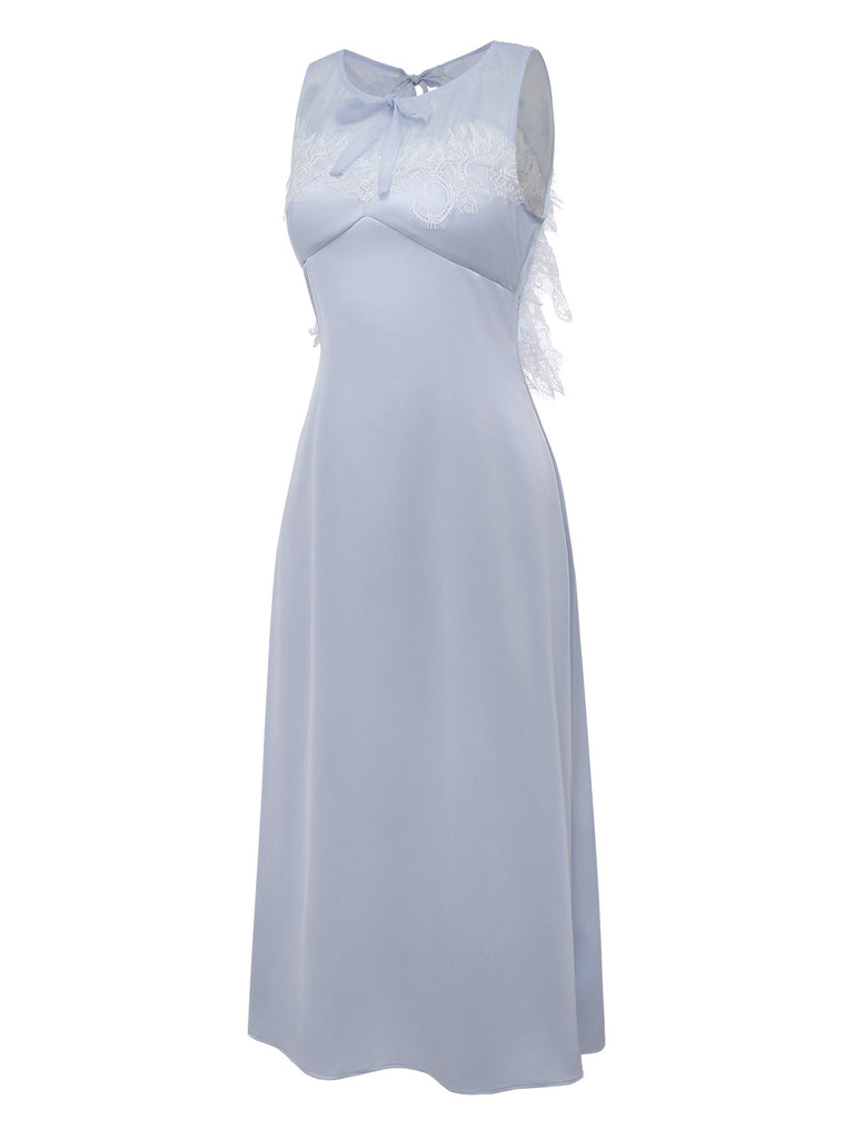[Pre-Sale] Light Blue 1930s Back Cutout Lace Patchwork Nightgown