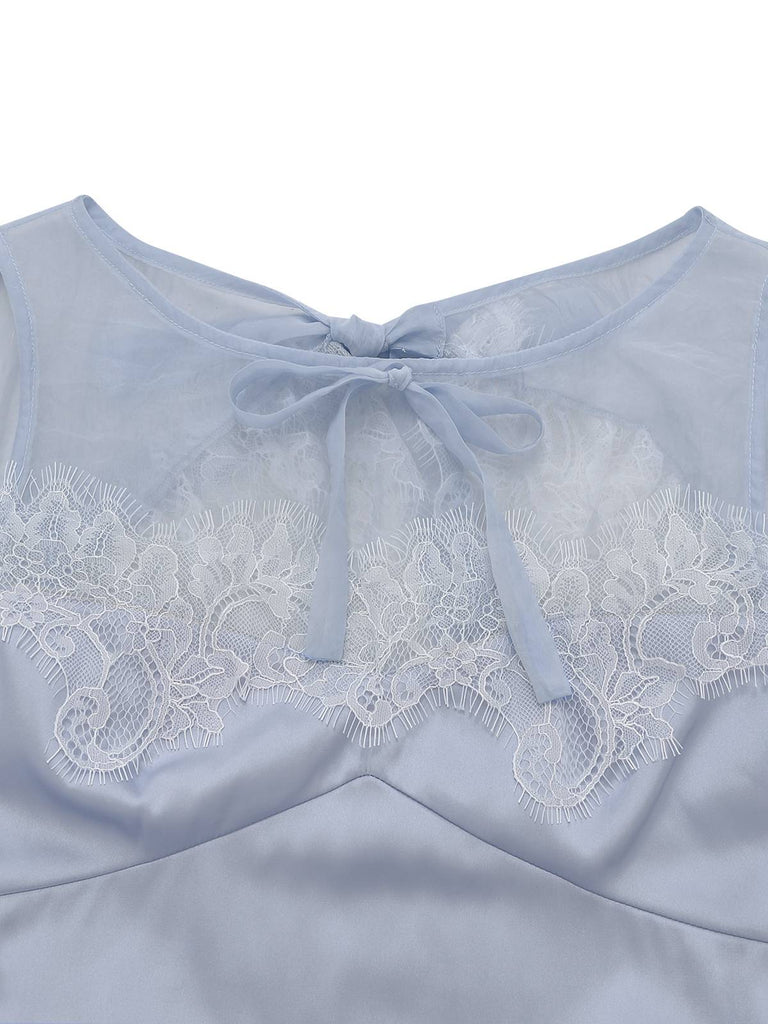 [Pre-Sale] Light Blue 1930s Back Cutout Lace Patchwork Nightgown