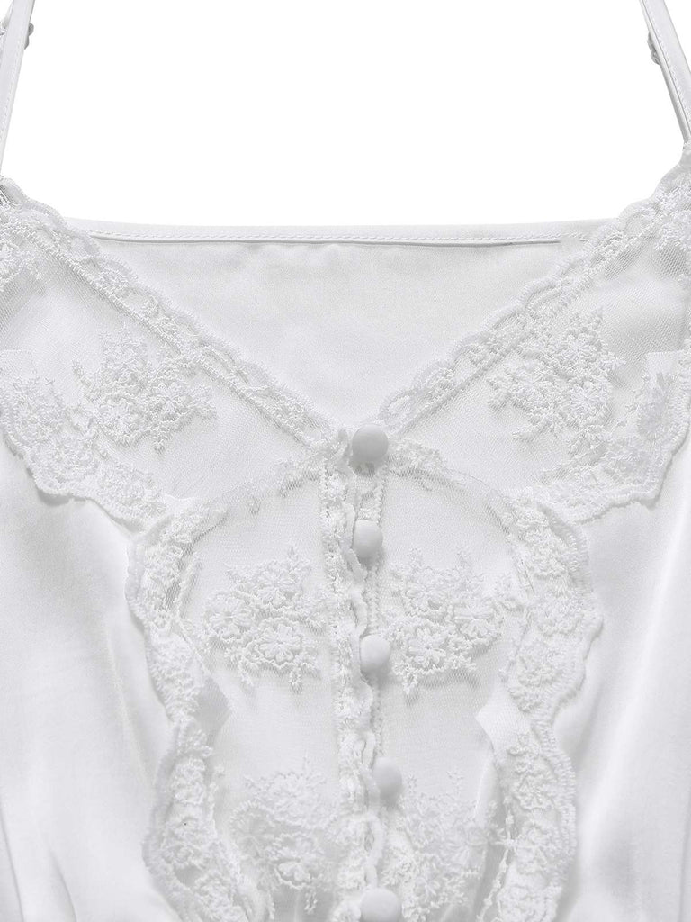 [Pre-Sale] White 1960s Lace Trim Camisole Romper Pajamas