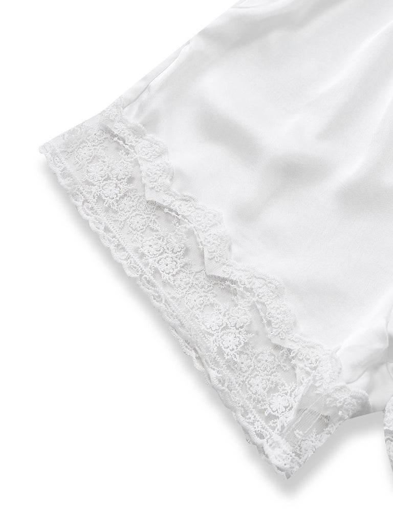 [Pre-Sale] White 1960s Lace Trim Camisole Romper Pajamas