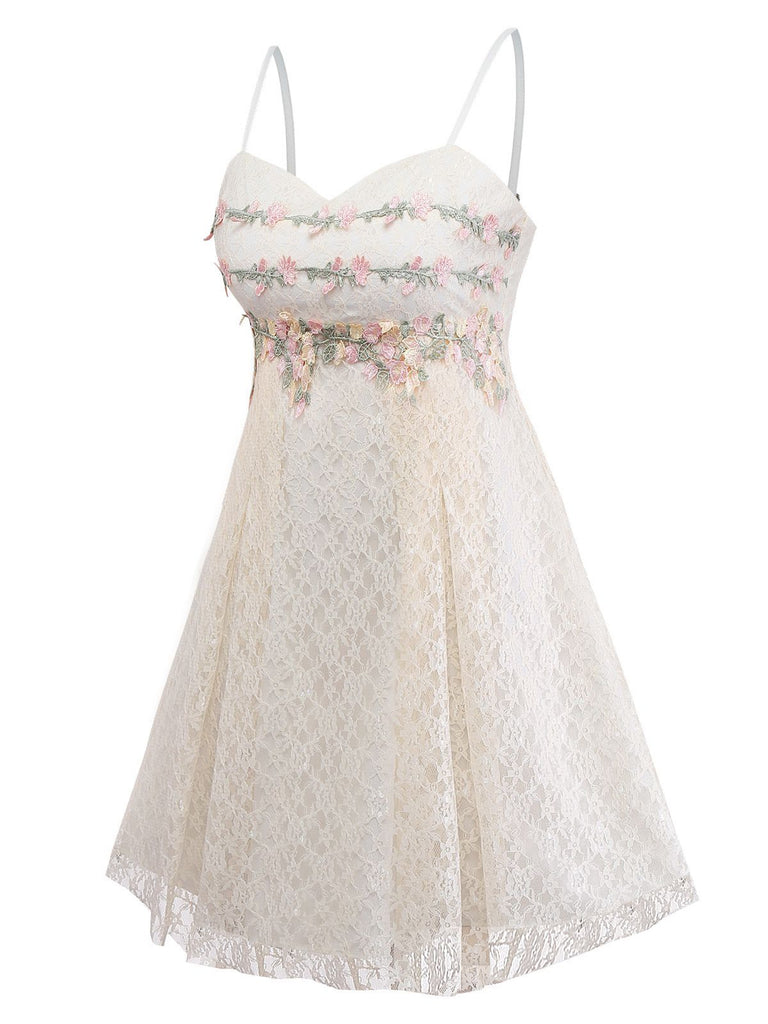 [Pre-Sale] Apricot 1950s Floral Embroidered Lace Slip Nightgown