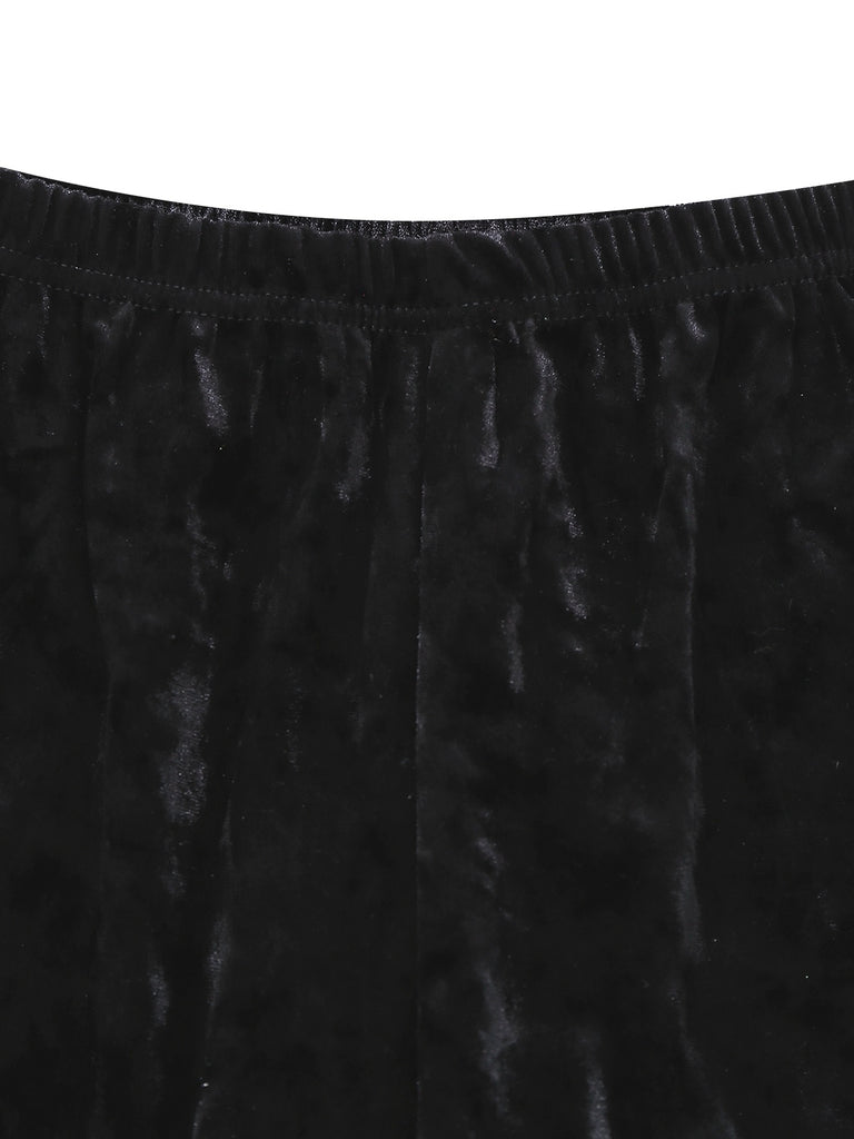 Green & Black 1960s Shimmer Velvet Notched Collar Pajama Set