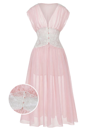 [Pre-Sale] Pink 1930s Mesh Pleated Lace Waist Robe