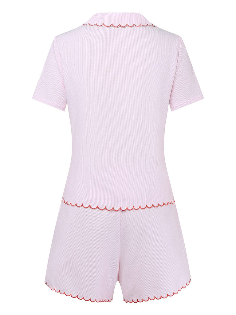 [Pre-Sale] Pale Pink 1950s Pinstripe Heart Button Cotton Pajamas