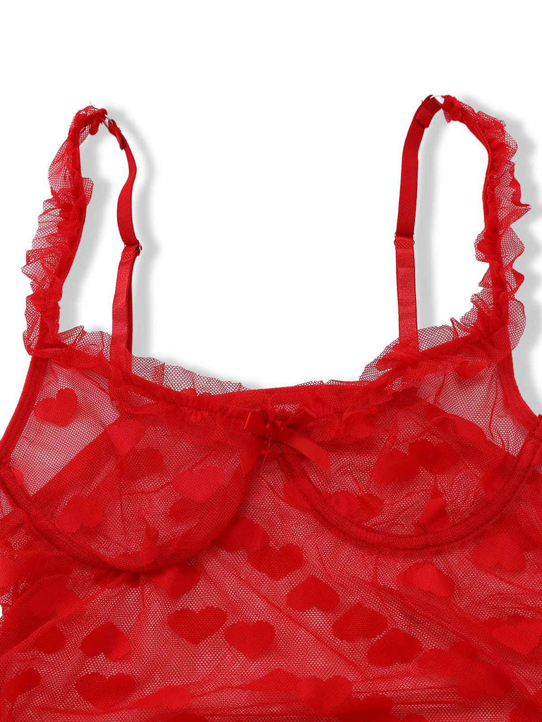 Red 1930s Heart Mesh Strap Nightdress