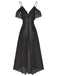 1930s Solid Mesh Ruffle Cold-Shoulder Slit Nightdress