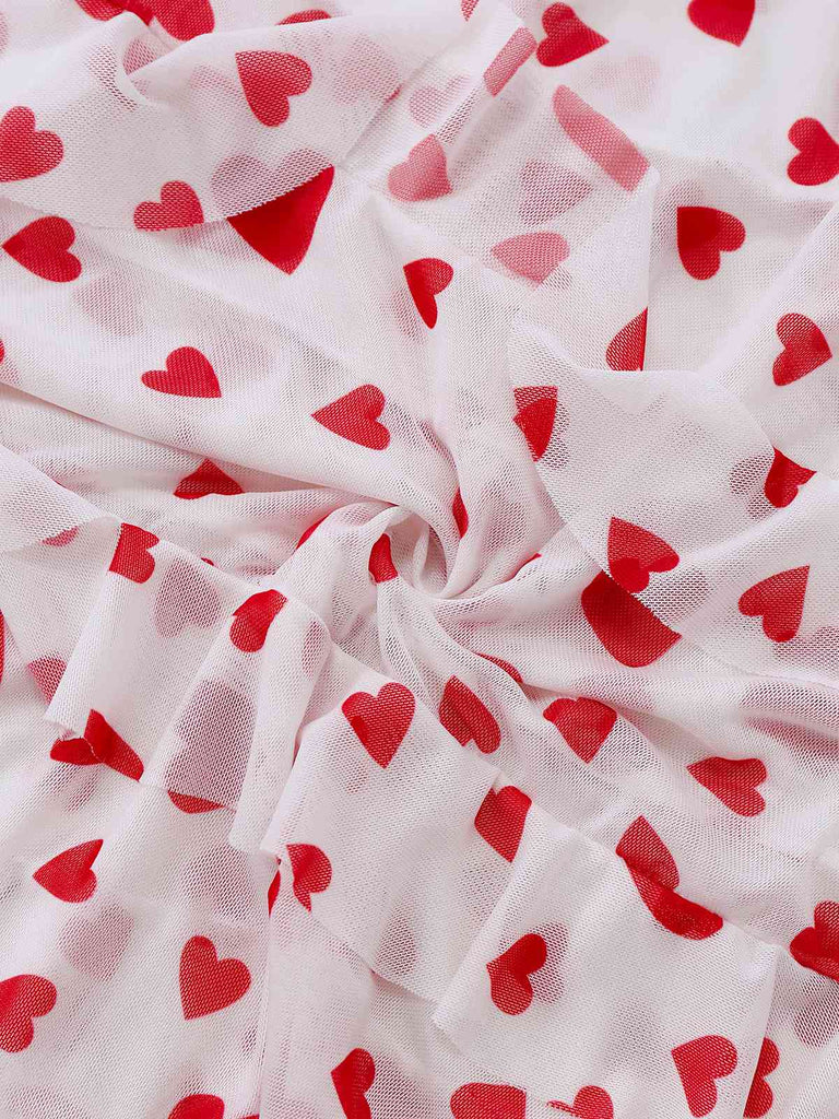 Red 1960s Heart Ruffled Mesh Slip Nightgown