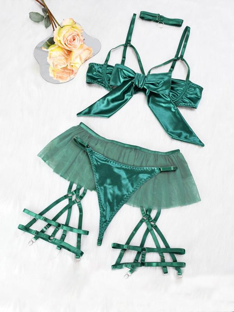 1960s Bow Mesh Patchwork Pajamas Set