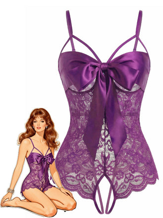 1970s Lace Satin Bow Adjustable Straps Lingerie