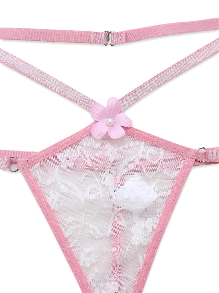 Pink 1960s Spaghetti Strap Sheer Pajama Set 8