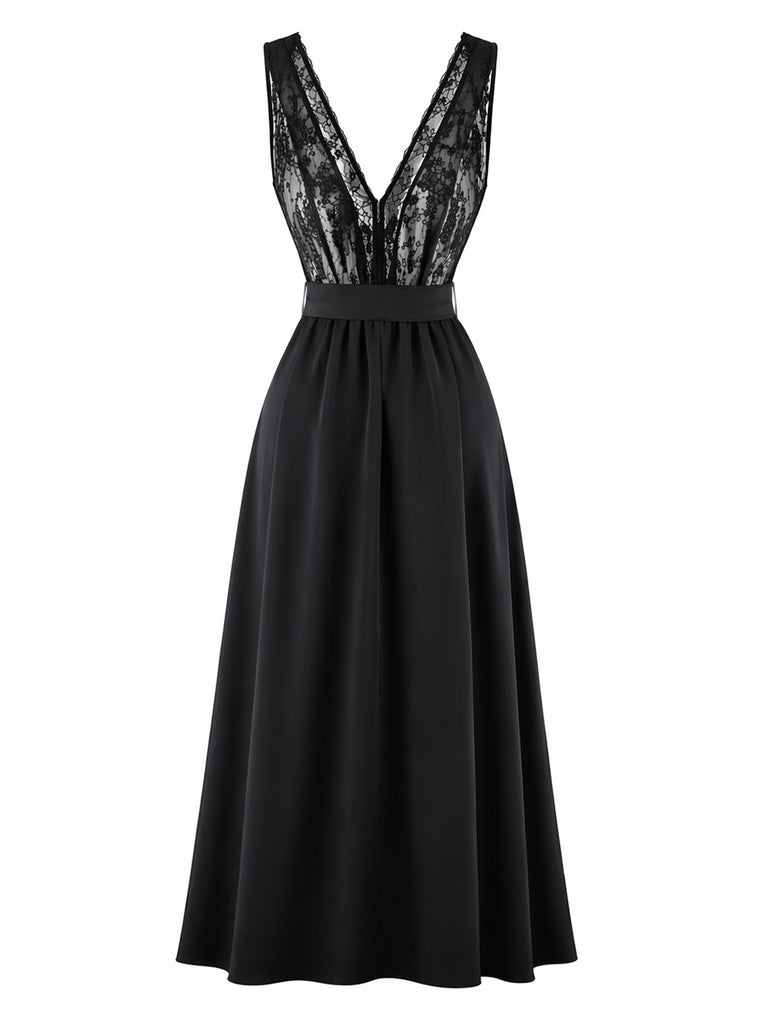[Pre-Sale] Black 1940s Lace Belted Satin Nightgown 4