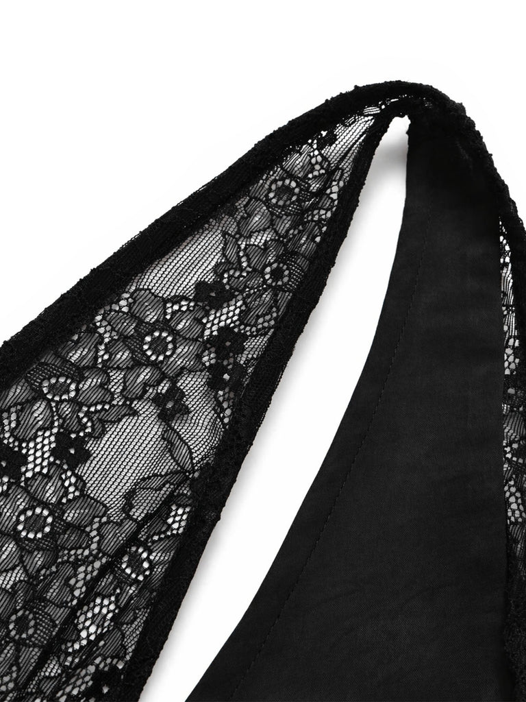[Pre-Sale] Black 1940s Lace Belted Satin Nightgown 5