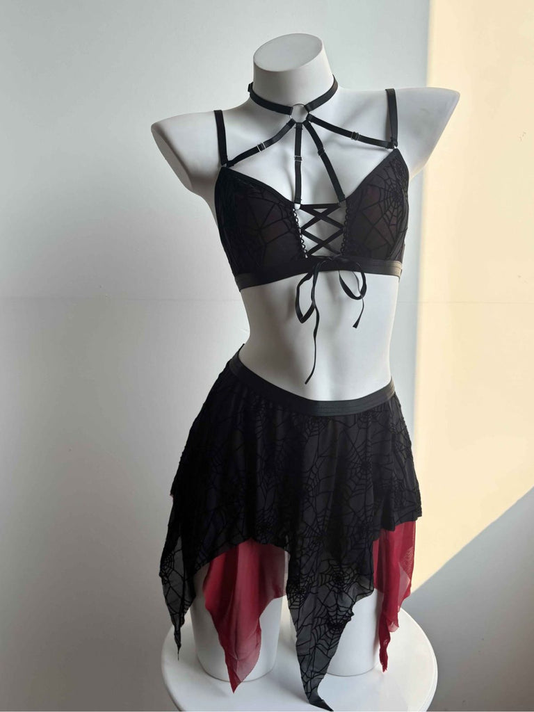 Red Black 1980s Mesh Nightgown 2