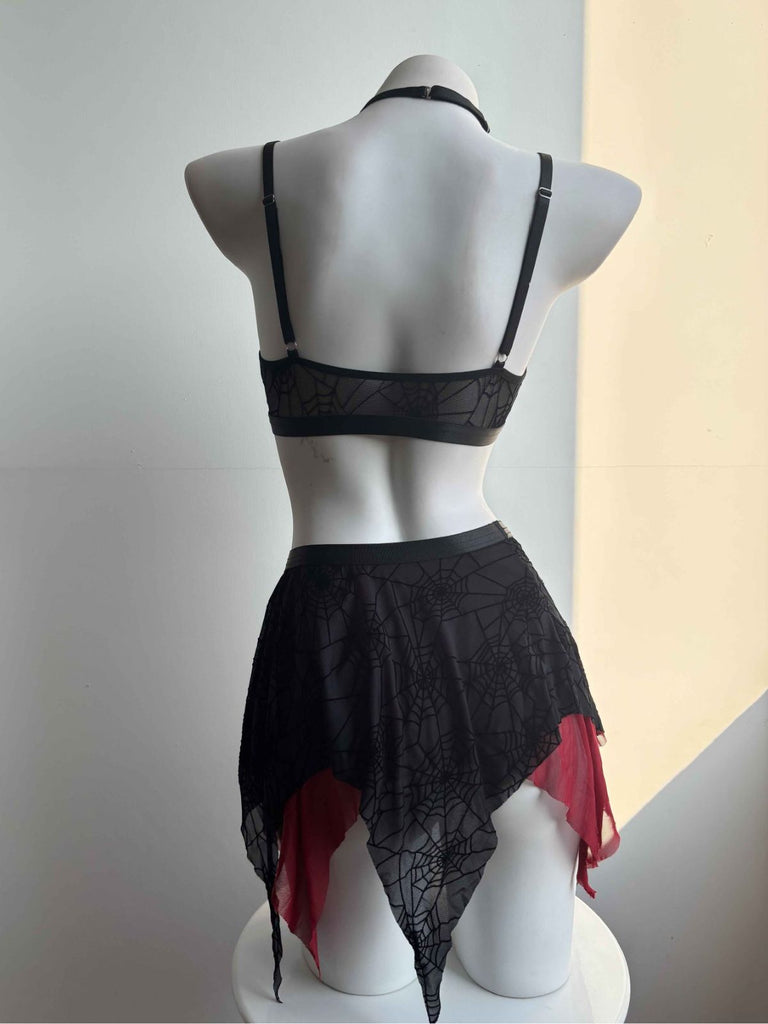 Red Black 1980s Mesh Nightgown 3