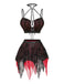 Red Black 1980s Mesh Nightgown 7
