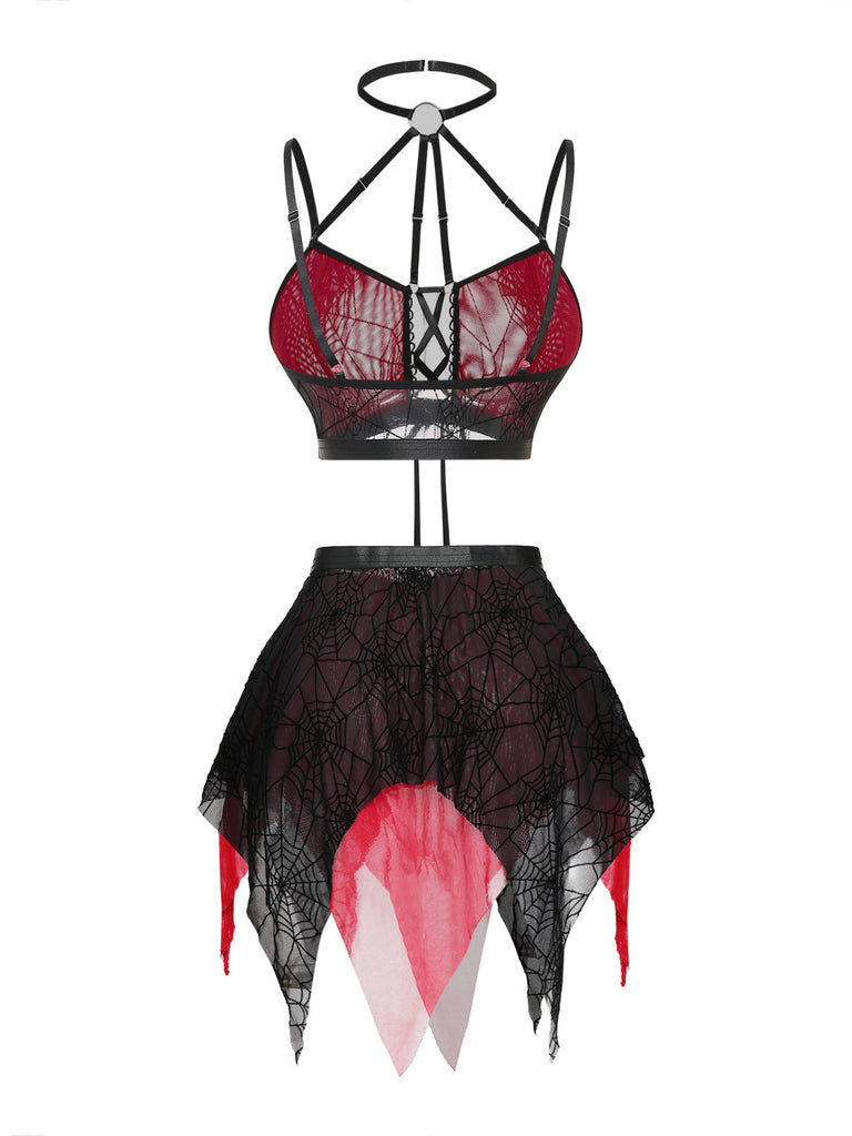 Red Black 1980s Mesh Nightgown 9
