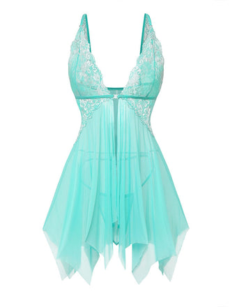 1980s Vintage Lace Spaghetti Strap V Neck Babydoll Nightgown