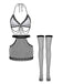 Black White 1980s Lace Striped Two Piece Set 2