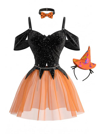 1980s Halloween Cold Shoulder Witch lingerie set