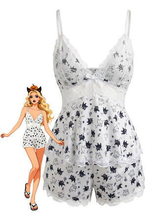 White 1950s Floral Lace Bow Nightgown 6