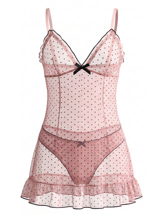 Sheer Polka Dot Printed Mesh Nightgown 2