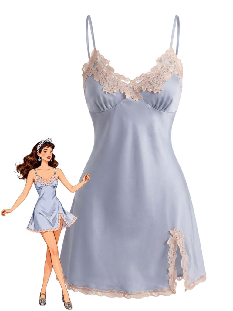 1930s Satin Lace Trim Slip Nightgown