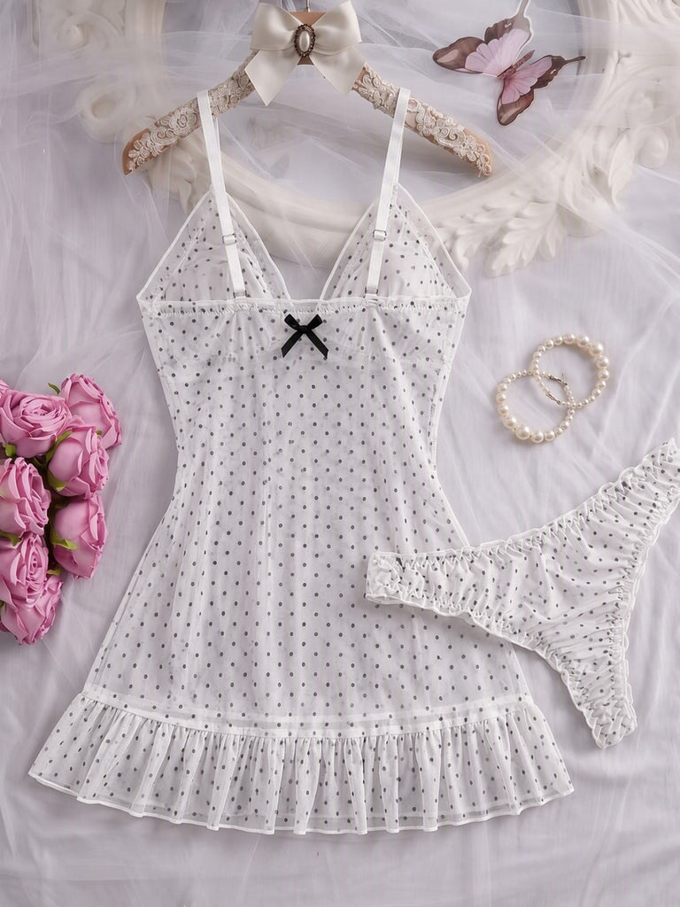 Black 1950s Polka Dot Nightgown 10