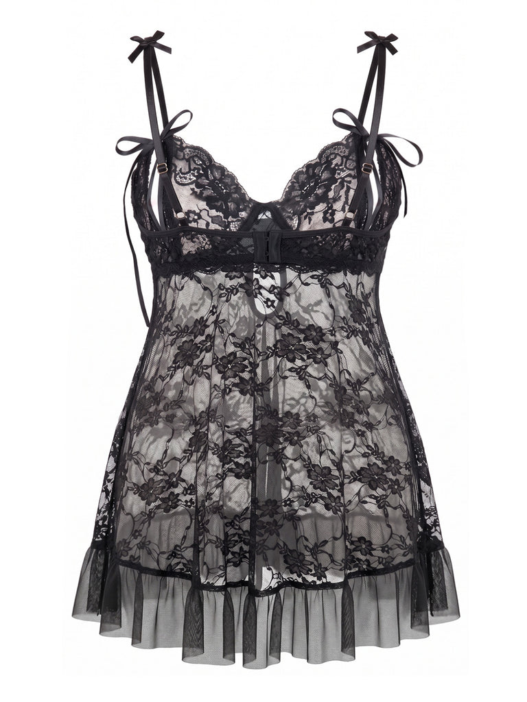 Black 1950s Lace Halter Nightgown 3
