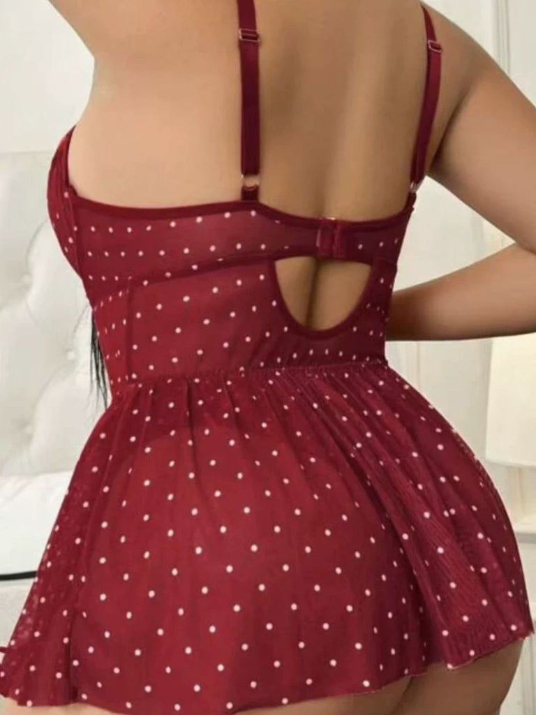 1950s Polka Dot Mesh Halter Nightgown 7
