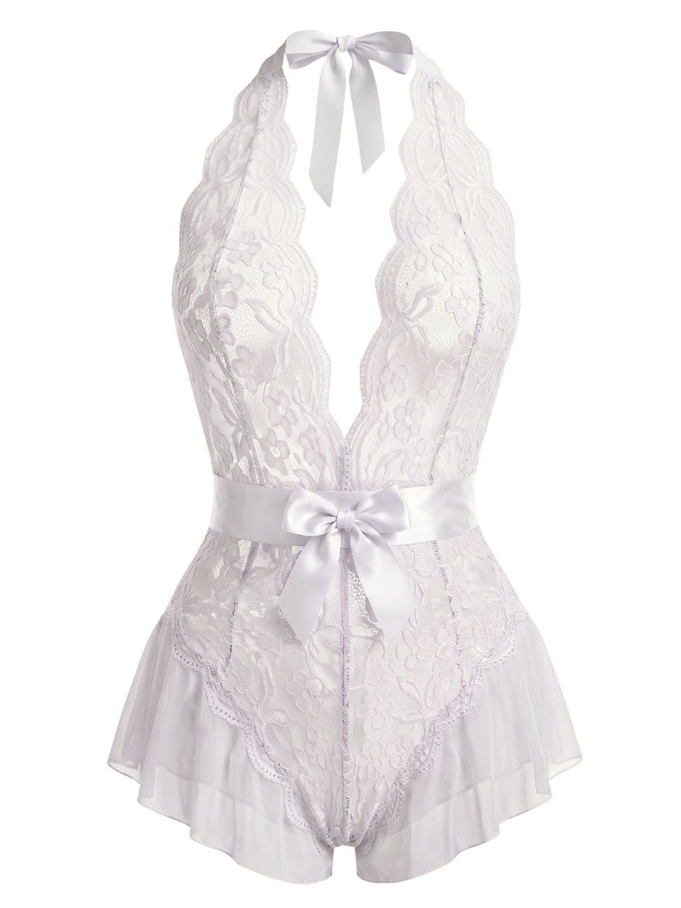 1930s Satin Bow Lace Strappy Sheer Sexy Lingerie
