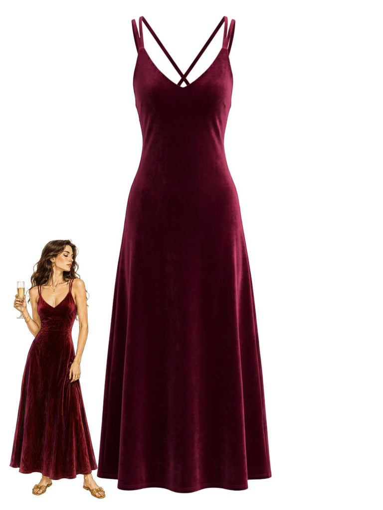 Velvet Padded Cup Spaghetti Strap Nightgown 1