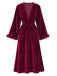 Red Velvet Belted Faux Fur Trim Robe 3