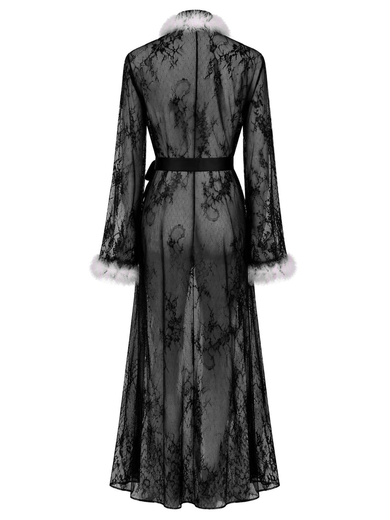 Black 1960s Christmas Lace Nightgown 2