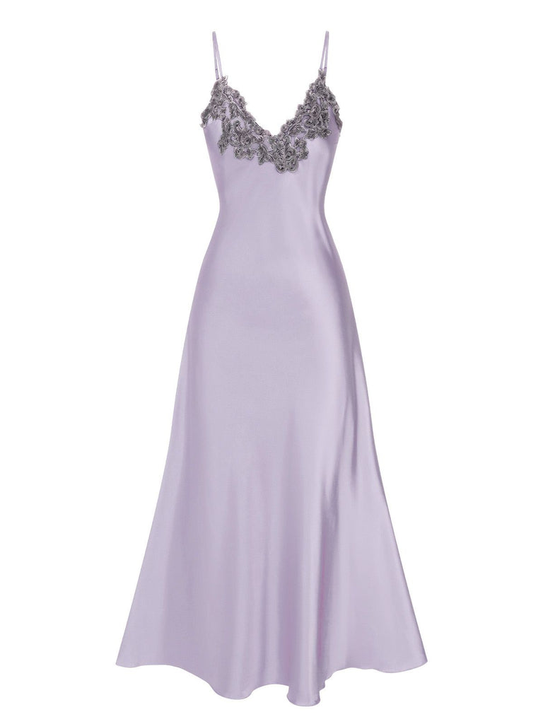 1930s Embroidered Faux Satin Strap Nightgown