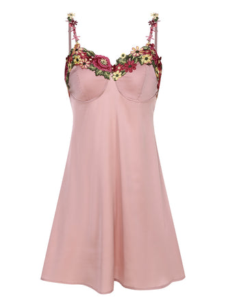 Pink 1950s Flower Embroidered Suspender Nightgown