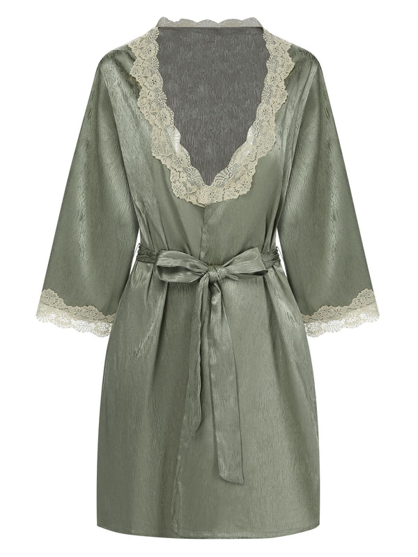 Green 1950s Guipure Lace Ruffled Hem Robe | Retro Stage