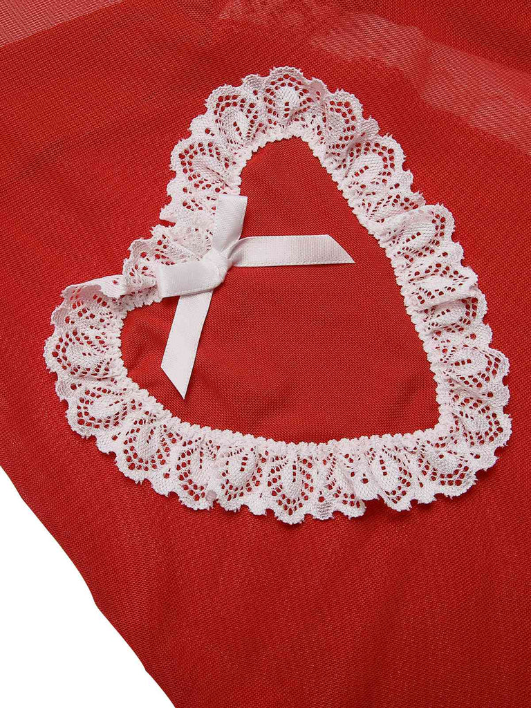 Red 1970s Sheer Lace-Up Nightgown
