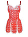 Red 1970s Lace Heart Ruffles Nightgown