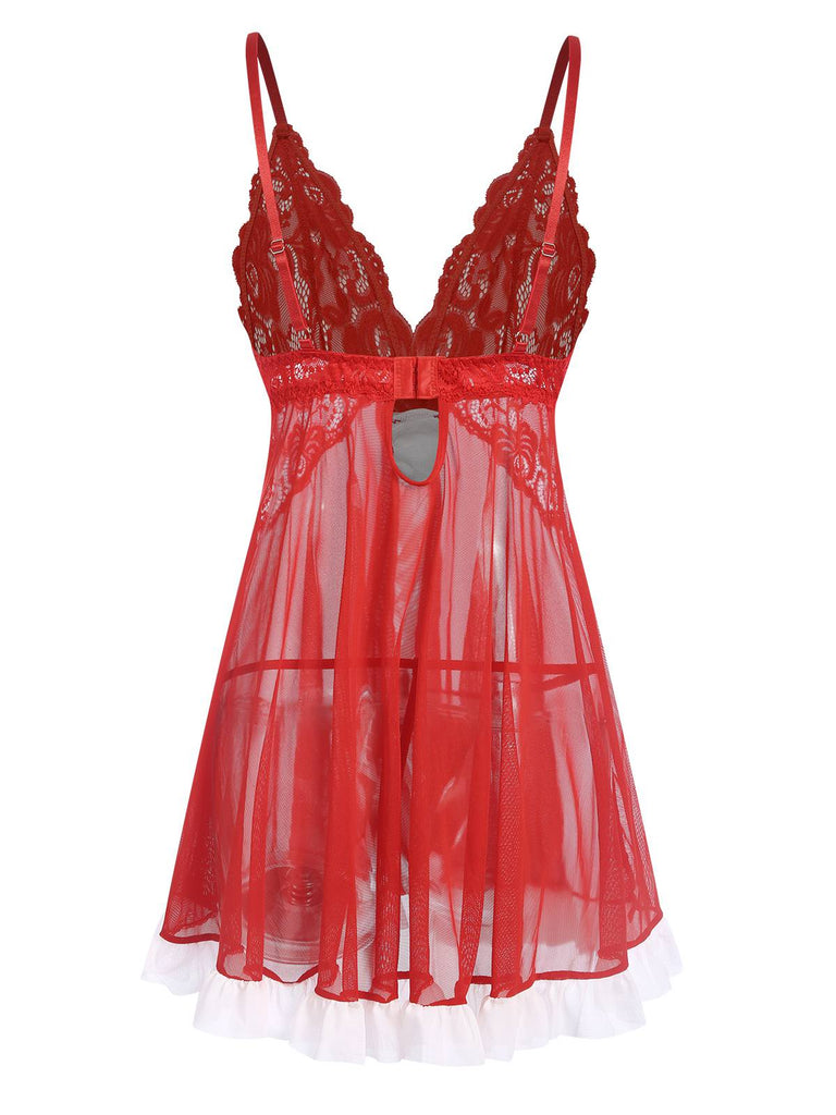 Red 1970s Spaghetti Strap Patchwork Nightgown