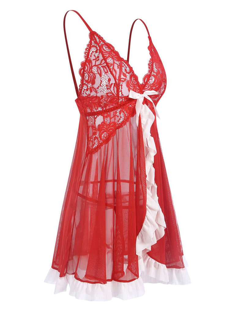 Red 1970s Spaghetti Strap Patchwork Nightgown