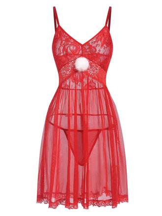 Red 1950s Lace Sheer Straps Nightgown