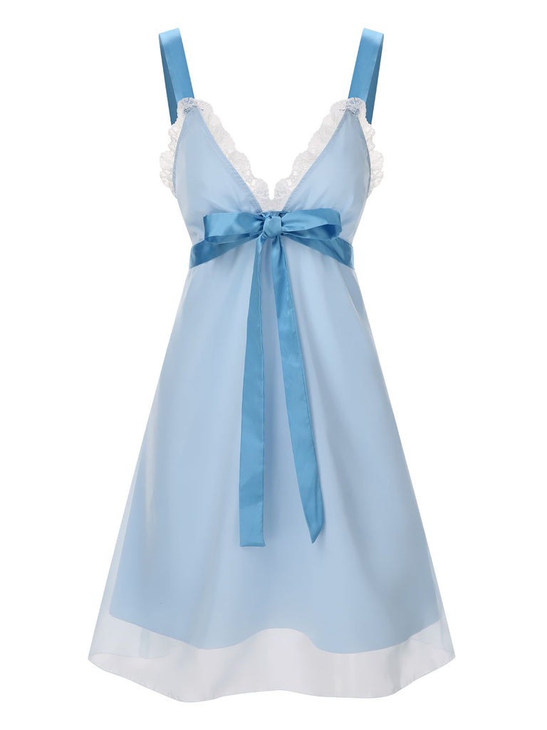 [Pre-Sale] Light Blue 1950s Strap Lace Patchwork Nightgown