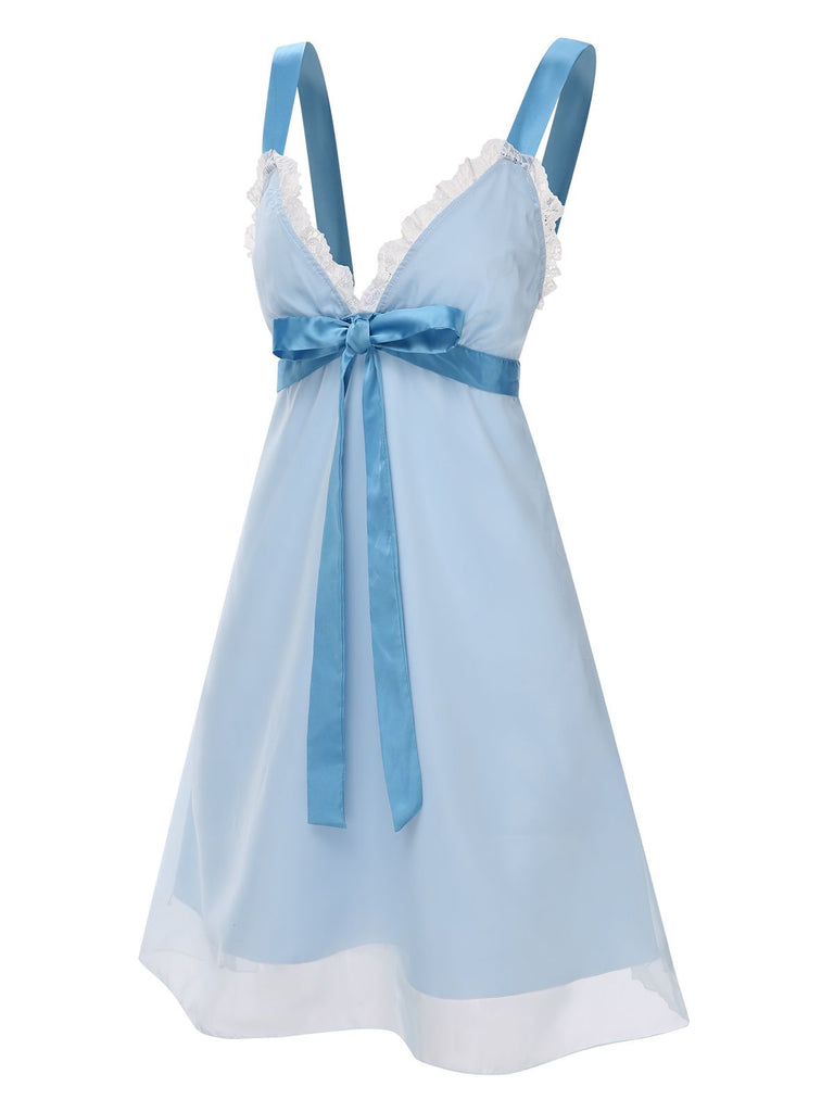 [Pre-Sale] Light Blue 1950s Strap Lace Patchwork Nightgown